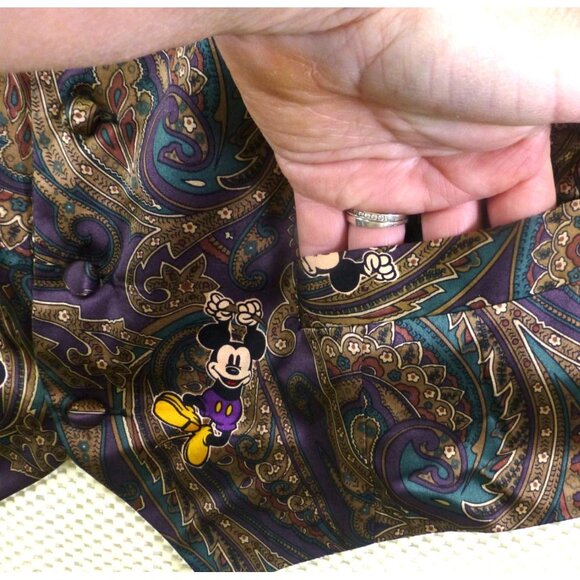 Vintage Disney Store Mickey Mouse Paisley Silk Vest L/XL Multicolor Unique Patte - Picture 9 of 10